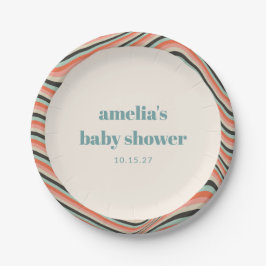 Plato De Papel Resumen Wavy Stripe Aqua Peach Personalizado Baby 