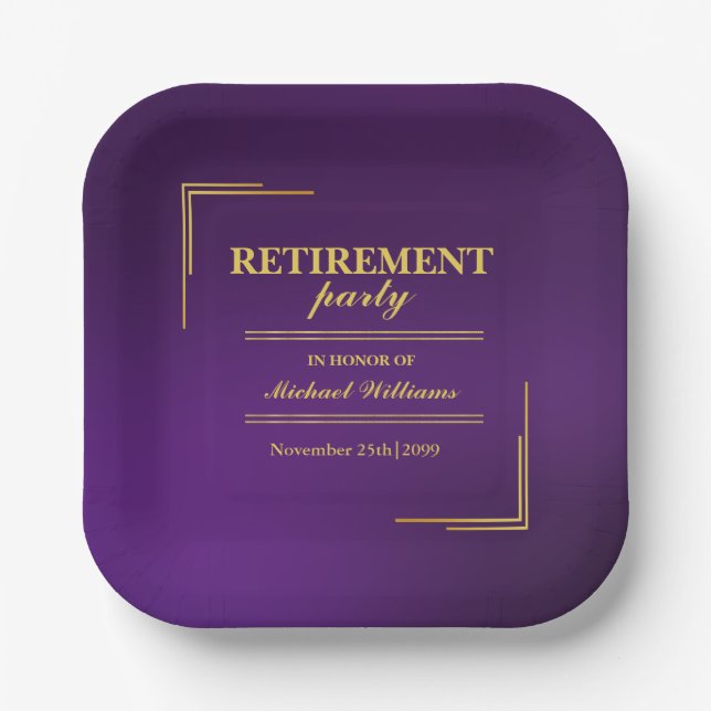 Plato De Papel Retirement Corporate Elegant Purple Gold (Anverso)