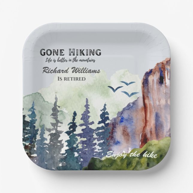 Plato De Papel Retirement Gone Hiking Life is Better Mountains (Anverso)