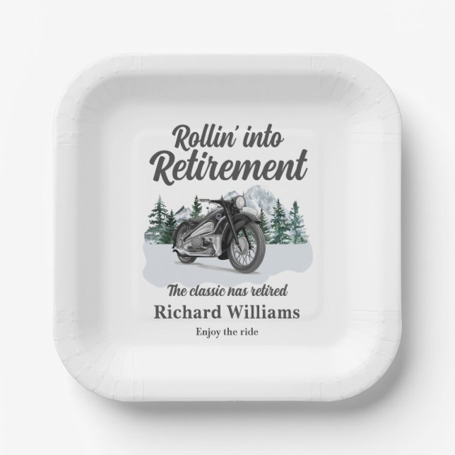 Plato De Papel Retirement Travel Theme Classic Motorbike Rolling (Anverso)