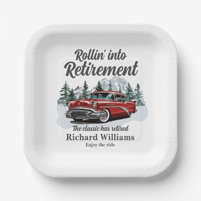 Plato De Papel Retirement Travel Theme Classic Retro Car Rolling (Anverso)