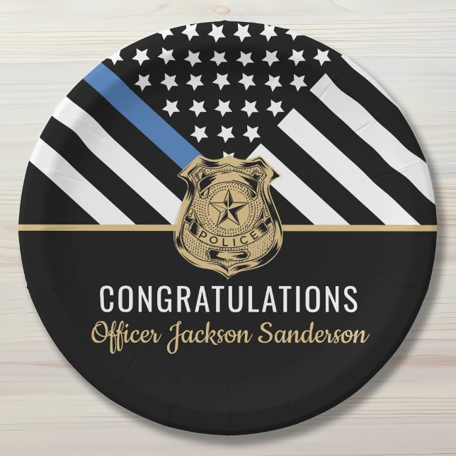 Plato De Papel Retiro de la policía Felicitaciones a la delgada l (Police Retirement Thin Blue Line Congratulations Paper Plates)