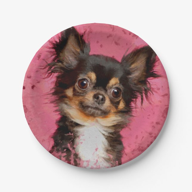 Plato De Papel Retrato de Chihuahua lindo en fucsia pastel (Anverso)