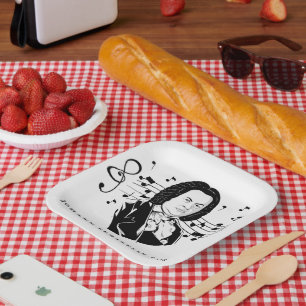 Plato De Papel Retrato de Johann Sebastian Bach y busto con notas