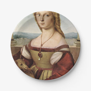 Plato De Papel Retrato de una dama con unicornio (de Raphael)