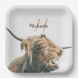 Plato De Papel Retrato de vaca de Highland nombre personalizado m