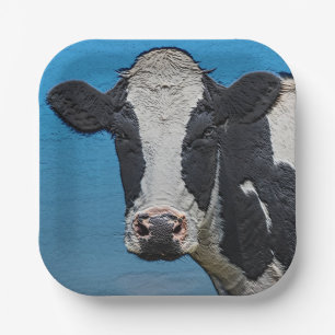 Plato De Papel Retrato de vaca feliz
