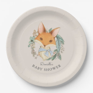 Plato De Papel Retrato de Woodland Fox Baby Shower para Boy