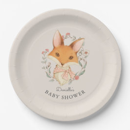 Plato De Papel Retrato de Woodland Fox Baby Shower para Chica
