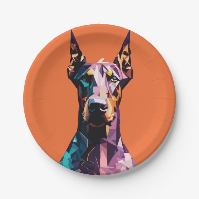 Plato De Papel Retrato Doberman poligonal (Anverso)