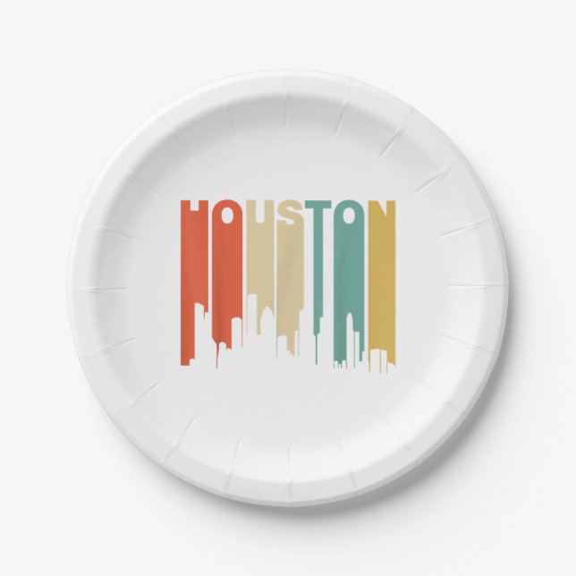 Plato De Papel Retro 1970's Style Houston Texas Skyline  (Anverso)
