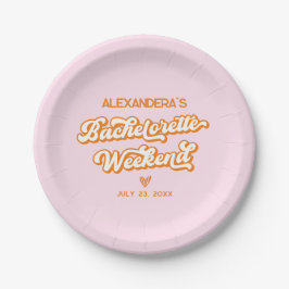 Plato De Papel Retro Años 70 Rosa y Naranja Despedida de Soltera 