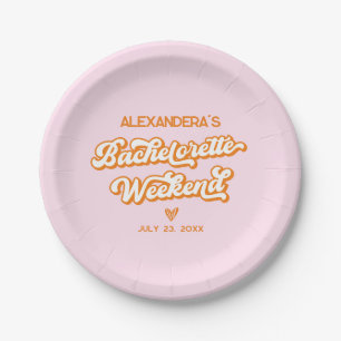 Plato De Papel Retro Años 70 Rosa y Naranja Despedida de Soltera 
