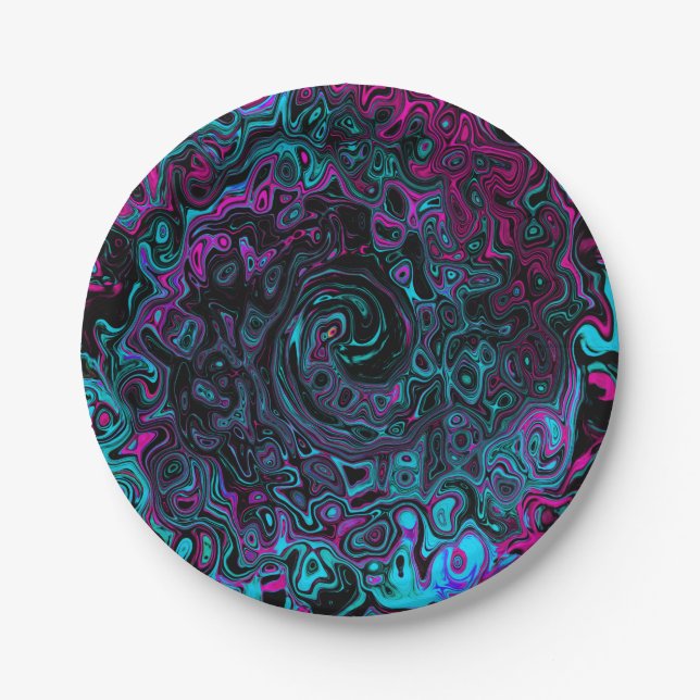 Plato De Papel Retro Aqua Magenta y Black Abstract Swirl (Anverso)