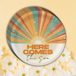 Plato De Papel Retro Aquí Viene El Baby Shower Del Hijo