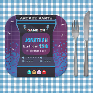 Plato De Papel Retro Arcade Party Paper Plate   Game On Birthday