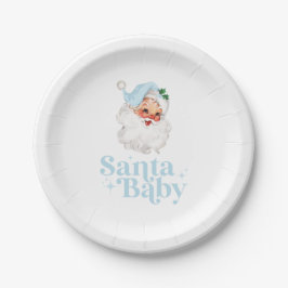 Plato De Papel Retro Azul Santa Bebé fiesta de bebé de Navidad