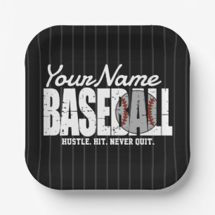 Plato De Papel Retro Béisbol ADD NOMBRE Pinstripe Team Player