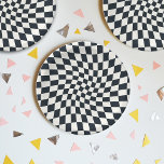 Plato De Papel Retro Black White Checks Warped Checkered<br><div class="desc">Perfecto diseño a cuadros. Chequeras modernas y retorcidas. Este bonito diseño retro psicodélico te lleva a la maravillosa tierra. Los cheques retorcidos en colores pastel. Giro y remolque,  torneado,  patrón a cuadros</div>