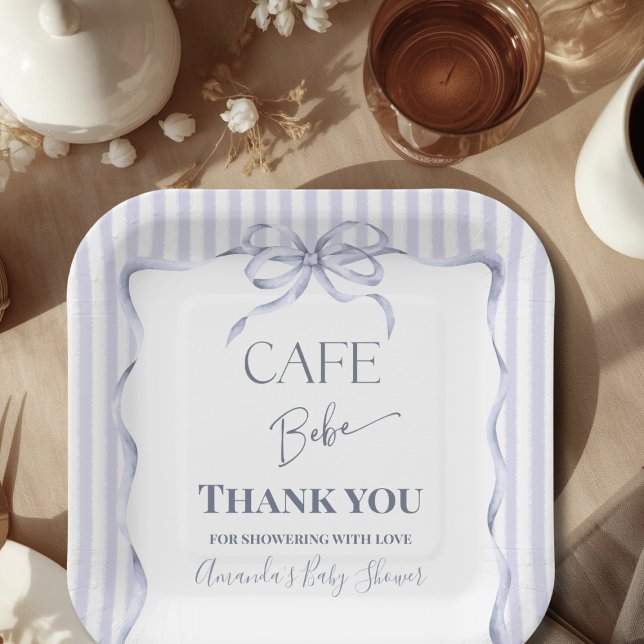 Plato De Papel Retro Blue Bow Cafe Bebe Boy Coffee Baby Shower (Subido por el creador)