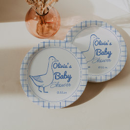 Plato De Papel Retro Blue Silly Goose con la mano dibujada niño b