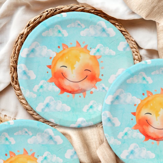 Plato De Papel Retro Blue Sky Boho Happy Sunshine Baby Shower (Subido por el creador)