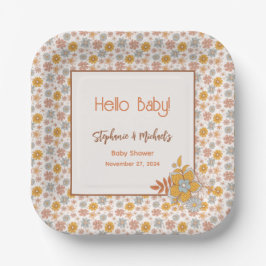 Plato De Papel Retro Boho Floral Baby Shower Sexo Neutral