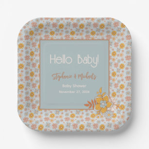 Plato De Papel Retro Boho Floral Baby Shower Sexo Neutral