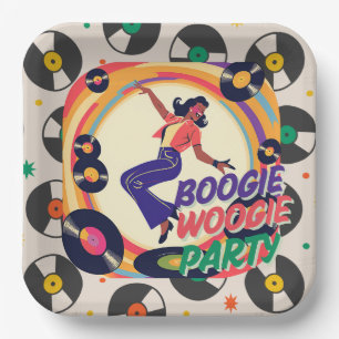 Plato De Papel Retro Boogie Woogie Fiesta Placa de papel