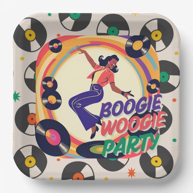 Plato De Papel Retro Boogie Woogie Fiesta Placa de papel (Anverso)