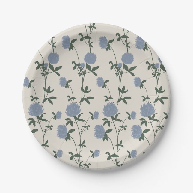 Plato De Papel Retro Botanical Meadow Clover | French Linen (Anverso)