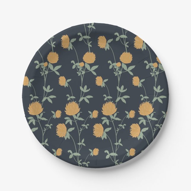 Plato De Papel Retro Botanical Meadow Clover | Midnight Garden (Anverso)