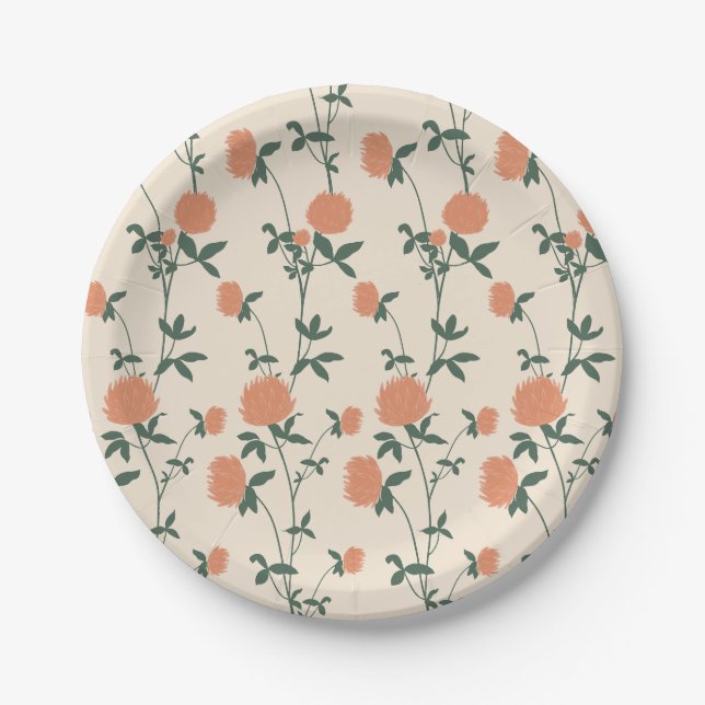 Plato De Papel Retro Botanical Meadow Clover | Sunbaked Clay (Anverso)