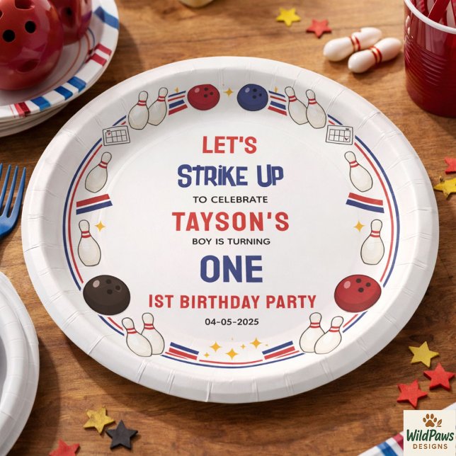 Plato De Papel Retro Bowling 1st Birthday Party – Fun Kids  (Retro Bowling 1st Birthday Party – Fun Kids Paper Plates
)