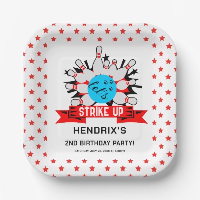 Plato De Papel Retro Bowling Kids 1st Birthday Party (Anverso)