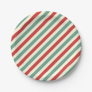 Plato De Papel Retro Candy Cane Navidades Strips Red Green