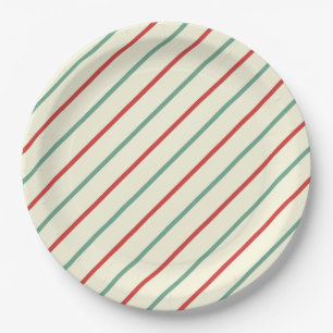 Plato De Papel Retro Candy Cane Navidades Strips Red Green