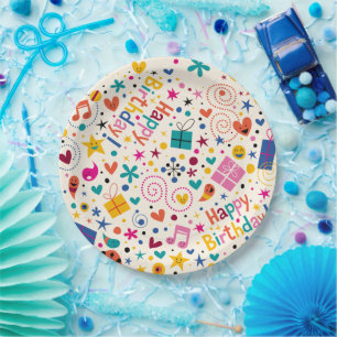 Plato De Papel Retro Cantando Feliz Cumpleaños