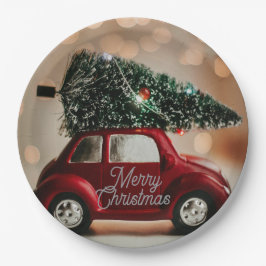 Plato De Papel Retro Car Carrying Christmas Tree Paper Plates