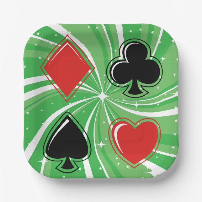 Plato De Papel Retro Card Suits Vibrant Red and Black (Anverso)