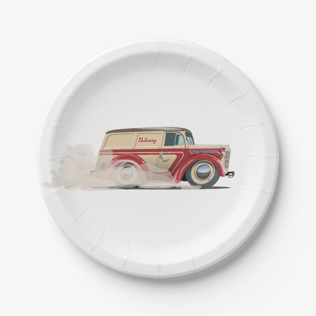 Plato De Papel Retro Cartoon delivery van (Anverso)