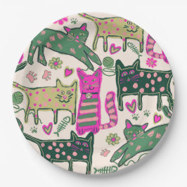 Plato De Papel Retro Cats Design