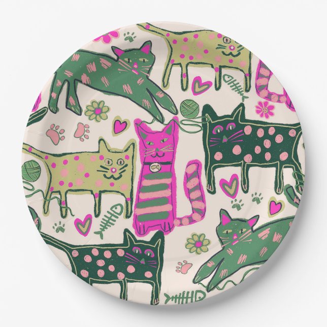 Plato De Papel Retro Cats Design (Anverso)