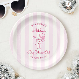 Plato De Papel Retro Chic Pink Hand Drawn Cocktail 30th Birthday