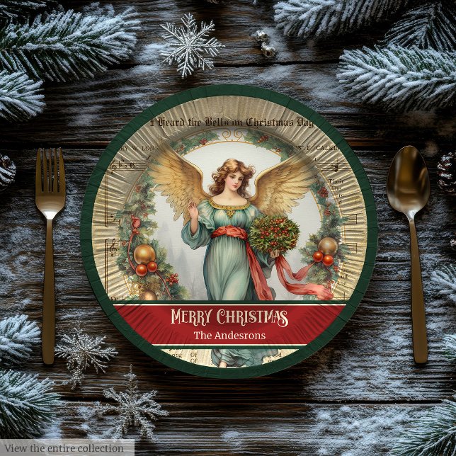 Plato De Papel Retro Christmas Paper Plates Green Red Angel Decor (Retro Christmas Paper Plates Green Red Angel Decor)