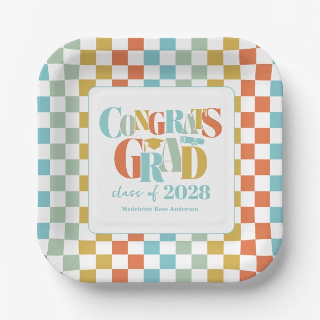 Plato De Papel Retro Class of Congrats Graduation   (Anverso)