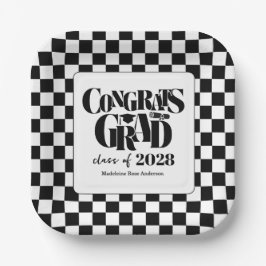 Plato De Papel Retro Class of Congrats Graduation Black