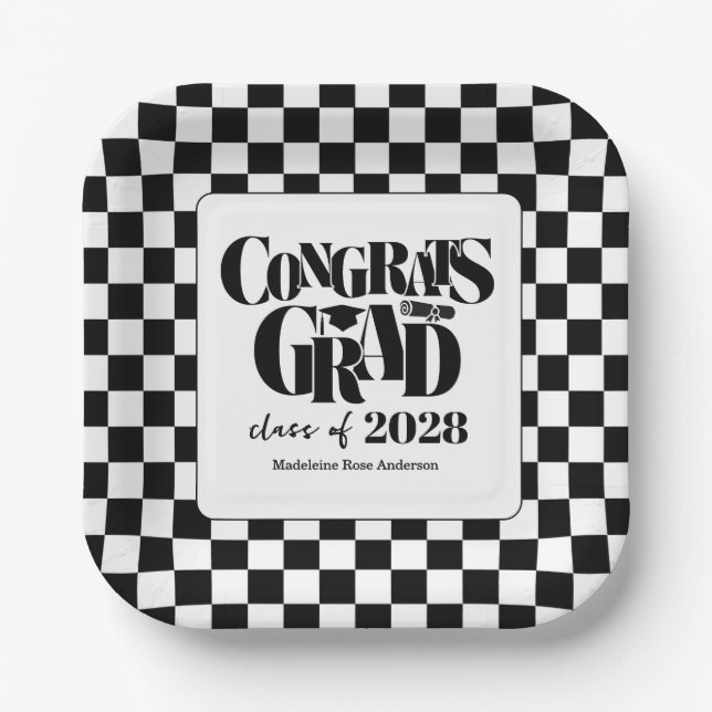 Plato De Papel Retro Class of Congrats Graduation Black  (Anverso)