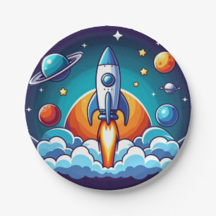 Plato De Papel Retro, cohete espacial exterior