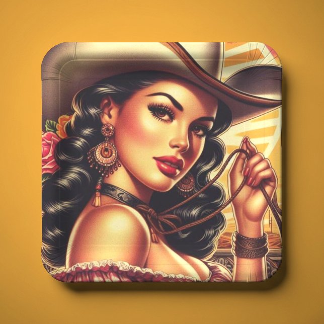Plato De Papel Retro Cowgirl (Subido por el creador)